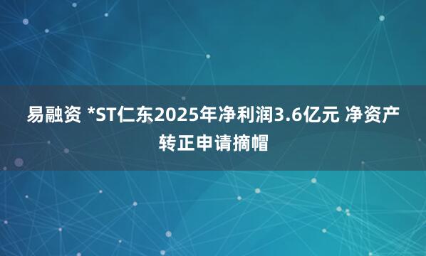 易融资 *ST仁东2025年净利润3.6亿元 净资产转正申请摘帽